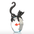 Cat and Fish Ornament Hand Blown Animal Art Home Tabtop Centerpiece Craft
