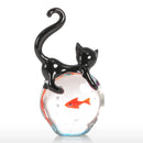 Cat and Fish Ornament Hand Blown Animal Art Home Tabtop Centerpiece Craft