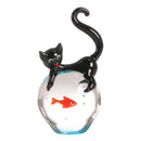 Cat and Fish Ornament Hand Blown Animal Art Home Tabtop Centerpiece Craft
