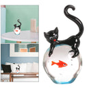 Cat and Fish Ornament Hand Blown Animal Art Home Tabtop Centerpiece Craft