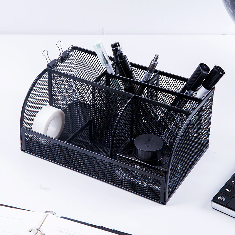 XIAOMI Ecosystem Deli 8903 Multi-functional 7 Grids Combination Pencil Holder Metal Mesh Desktop Organizer Storage Box Pen Stand Office School Supplies