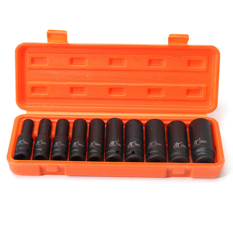 10pcs 1/2 inch Drive Deep Impact Metric Socket Set 10-24mm Air Garage Socket Wrench Tool