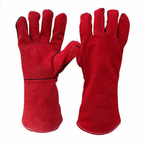 1 Pair PU Leather Gloves Welders Woodburner Stove Log Fire Oven Work Gloves Climbing Hiking Gloves