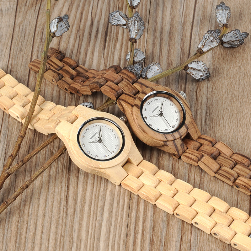 BOBO BIRD O29 Small Dial Crystal Ladies Wrist Watch Casual Style Wooden Quartz Watch