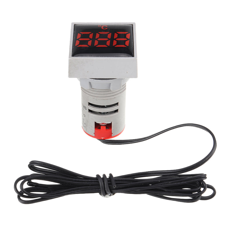 10pcs Mini Crystal Film Square Red LED Digital Thermometer Signal Light AC 50-380V 220V Temperature Meter Indicator Range -20-200 with 1m Sensor