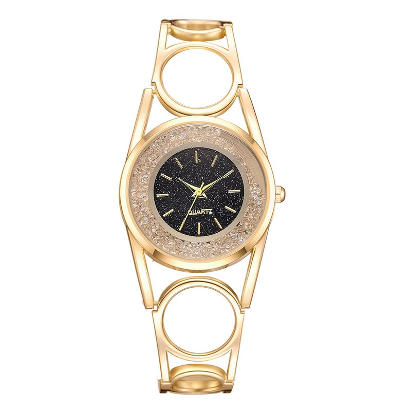 Hollow Circle Spacer Strap Simple Dial Flowing Crystal Case Fashion Women Quartz Watch