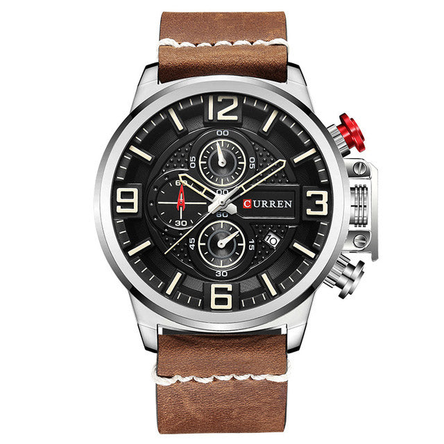 CURREN 8278 Business Style Men Watch Chronograph Genuine Leather Band Quartz Watch