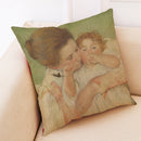 Oil Painting Style Cushion Cover Cotton Linen Square Pillow Case Mother's Day Gift