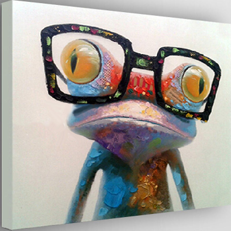 Hand Painted Oil Paintings Animal Modern Art Happy Frog With Glasses On Canvas Wall Art For Home Decoration