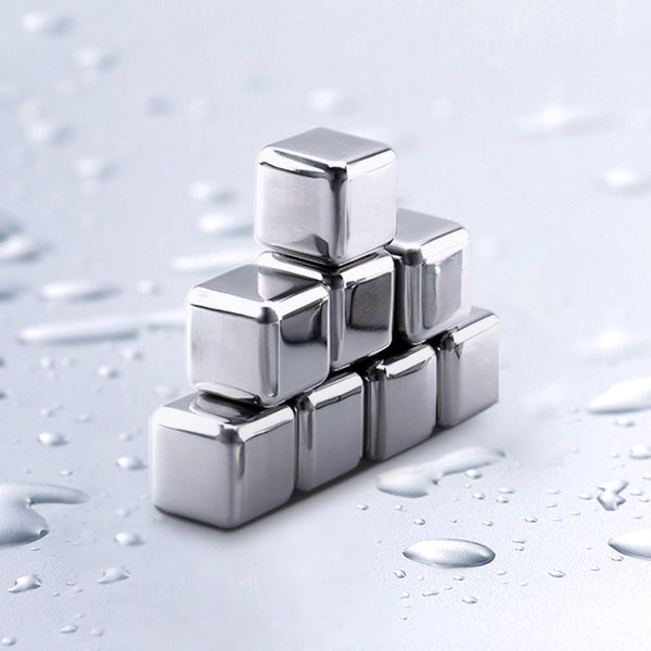 Minleaf ML-IC1 8 PCS Reusable Stainless Steel Ice W-ine Particles Ice Cube Frozen Ice Blocks Maker W-hiskey Ice Cube Maker Ice Maker Useful W-ine B-eer Cooler