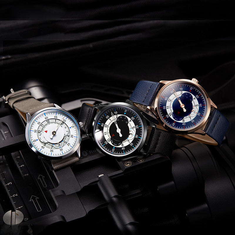 SINOBI 9815 Fashion Leather Strap Men Creative Dial Week Display 24Hour Quartz Watch