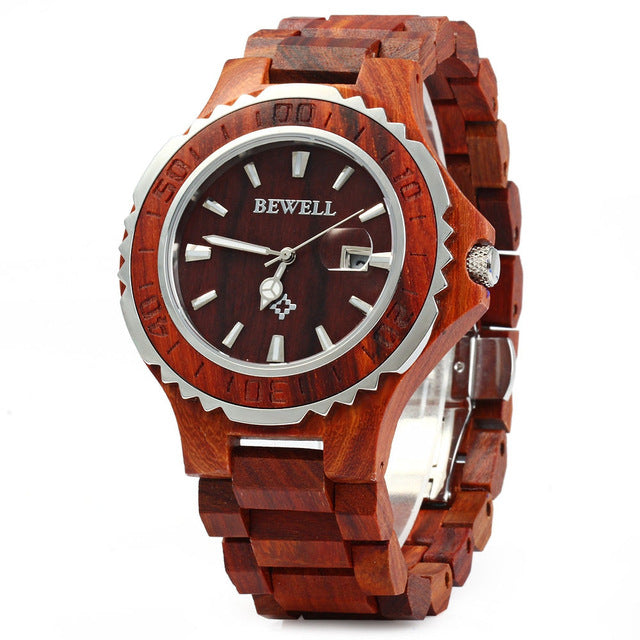 BEWELL ZS-100BG Luminous Hands Calendar Wood Watches Waterproof Quartz Unisex Watch