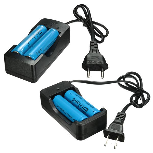 2x Elfeland 3.7V 3000mAh 18650 Li-ion Battery + EU/US Plug Charger