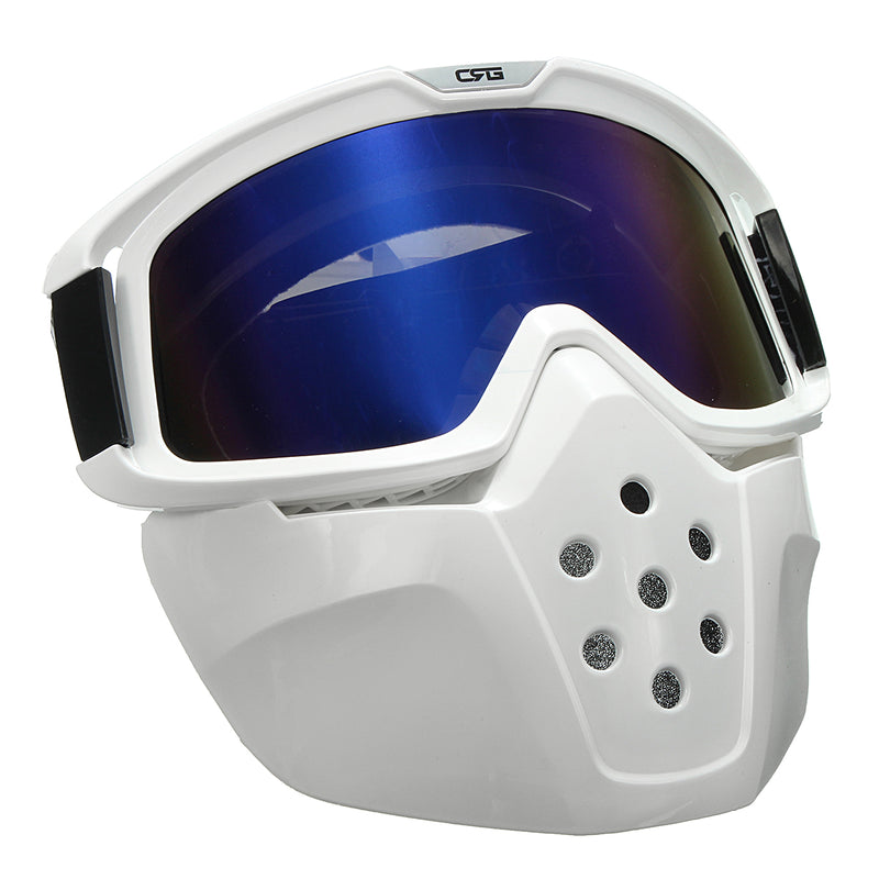 Detachable Goggles Face Mask Helmet Modular Shield Motorcycle Riding Blue Lens