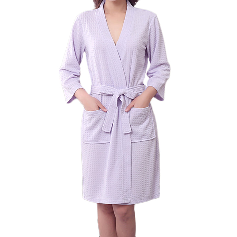Honana BX-987 Towel Bathrobe Dressing Gown Unisex Men Women Solid Cotton Waffle Sleep Lounge