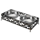 Double Pet Bowls Dish Dog Cat Stand Feeder Food Water Stainless Steel Durable Bowl