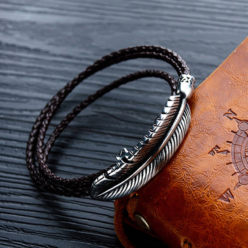 Titanium Steel Feather Skin Multi-layer Stainless Steel Braided Leather Male Bracelet