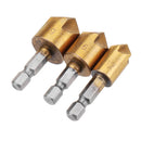 Drillpro 3pcs/Set 5 Flutes 90 Dgree Chamfer Cutter 1/4" Shank 12/16/19mm Countersink Drill Bit Kit