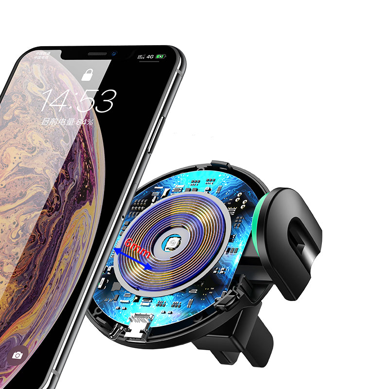 USAMS 10W Qi Wireless Charger Infrared Induction Automatic Lock Air Vent Dashboard Car Phone Holder for