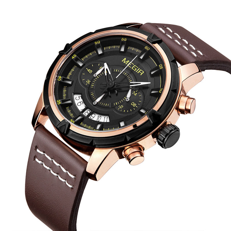 MEGIR 2047 Male Multifunction Chronograph Luminous Fashion Casual Men Quartz Watch
