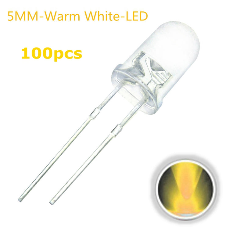 100pcs 20mA 3V 5mm Warm White Transparent Ultra Bright Round LED Diode Emitting Lamp Through Hole
