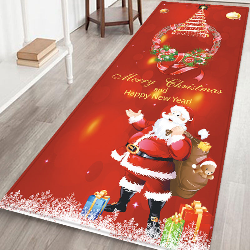 3D Christmas Santa Claus Anti-slip Kitchen Room Floor Mat Flannel Carpet Rug