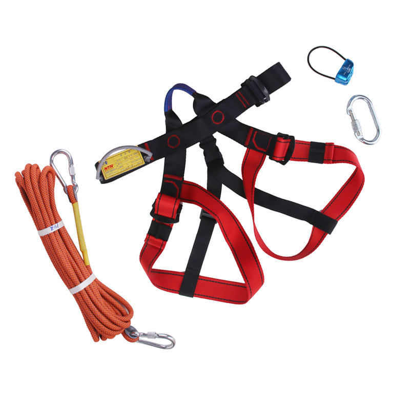 1 Set Rock Climbing Kit Safety Harness+Rappel Belay+ Carabiner+ 10M Rope