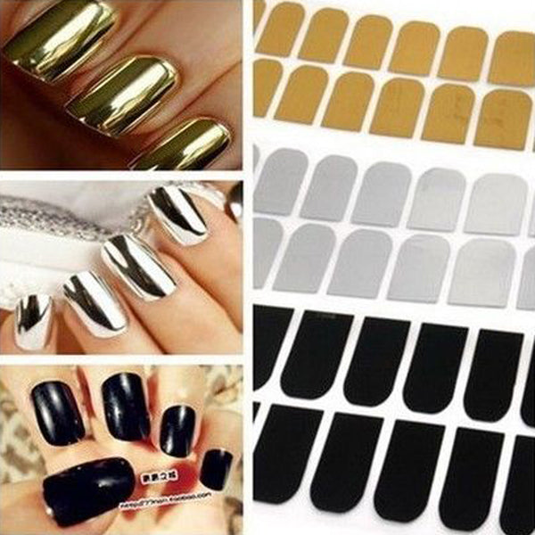 1 Sheet of 16PCS Women Girls Nail Art Sticker Patch Foils Armour Wraps Decor Nail Art Supplies Black