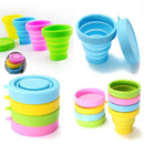 170ml Silicone Foldable Collapsible Cup with Lid Outdoor Camping Travel Green