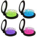 2 in 1 Folding Compact Hair Comb Massage Brush w/ Mirror Healthcare Rose red