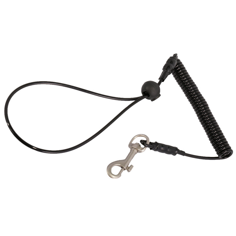 1.1M Retractable Coiled Fishing Lanyard Steel Wire Pier Rope Tether Black