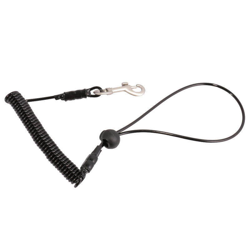 1.1M Retractable Coiled Fishing Lanyard Steel Wire Pier Rope Tether Black