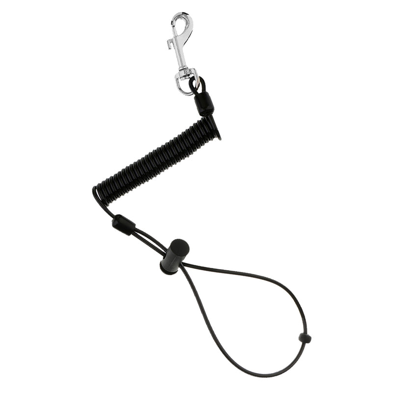 1.1M Retractable Coiled Fishing Lanyard Steel Wire Pier Rope Tether Black