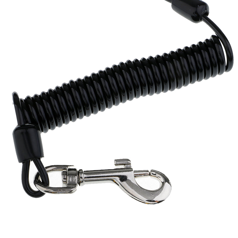 1.1M Retractable Coiled Fishing Lanyard Steel Wire Pier Rope Tether Black