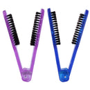 Folding V Comb Straightening Hair Brush DIY Salon Styling Tool Blue