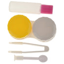 Set Of Plastic Stylish Compact Lens Tweezers +Mirror Case + Contact Lens Case + Lens Solution Bottle Travel Accessory Yellow 5.7x5.3cm