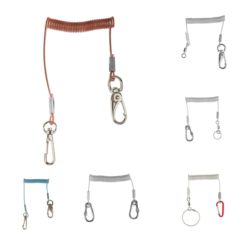 1.4M Stretch Steel Wire Spring Coil Lanyard Rope with Swivel Ring Carabiner