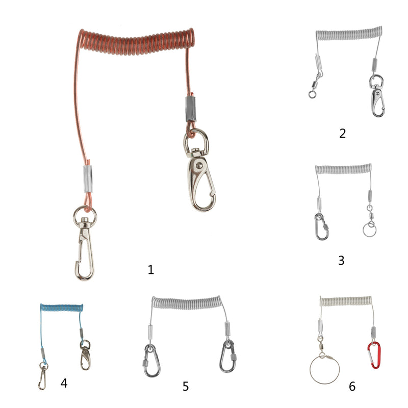 1.4M Stretch Steel Wire Spring Coil Lanyard Rope with Swivel Ring Carabiner