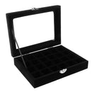 Glass Top 24 Grids Velvet Box Jewelry Earring Ring Cufflinks Display Case