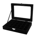 Glass Top 24 Grids Velvet Box Jewelry Earring Ring Cufflinks Display Case