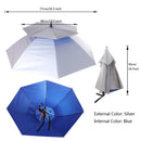 Multipurpose Two Layers Outdoor Umbrella Hat Head Cap Brolly for Fishing Camping Hiking Golf - External Silver Internal Blue