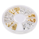 Metal 3D Nail Art Rhinestone Gold Silver Half Pearl Tip Decoration Manicure Accessories + Wheel