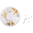 Metal 3D Nail Art Rhinestone Gold Silver Half Pearl Tip Decoration Manicure Accessories + Wheel