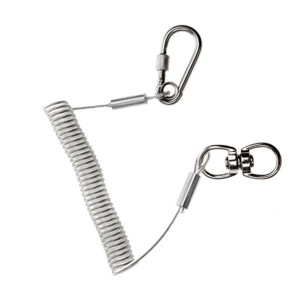 1.5m Retractable Fishing Lanyard Coiled Tether with Swivel Hook Carabiner