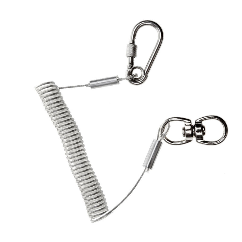1.5m Retractable Fishing Lanyard Coiled Tether with Swivel Hook Carabiner