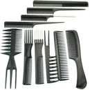 10pcs/set Pro Salon Hair Cut Styling Hairdressing Barbers Combs Brushes with Storage Bag - Black
