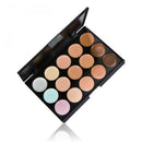 Women Girls Cosmetic Beauty Party Eye Face Makeup Tools 15 Assorted Color Concealer Palette+10Pcs Eyebrow Powder Makeup Brush White Gold