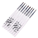 8Pcs White Zebra Nail Art Painting Drawing Liners Acrylic UV Gel Brush Set