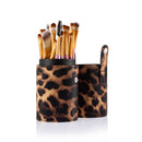 Women Pro Makeup Beauty Cosmetic Tools Leopard Print Makeup Brush Holder + Set of 20PCS Face Eye Lip Beauty Makeup Brushes Pink Gold