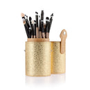 Women Pro Makeup Beauty Cosmetic Tools Makeup Brush Holder Gold + Set of 20PCS Face Foundation Eye Lip Beauty Makeup Brushes Black Brown